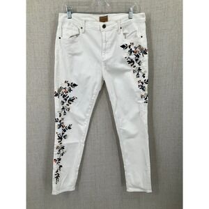 Driftwood Jackie Jeans Womens 32 White‎ Embroidered Floral Bird Boho Classic